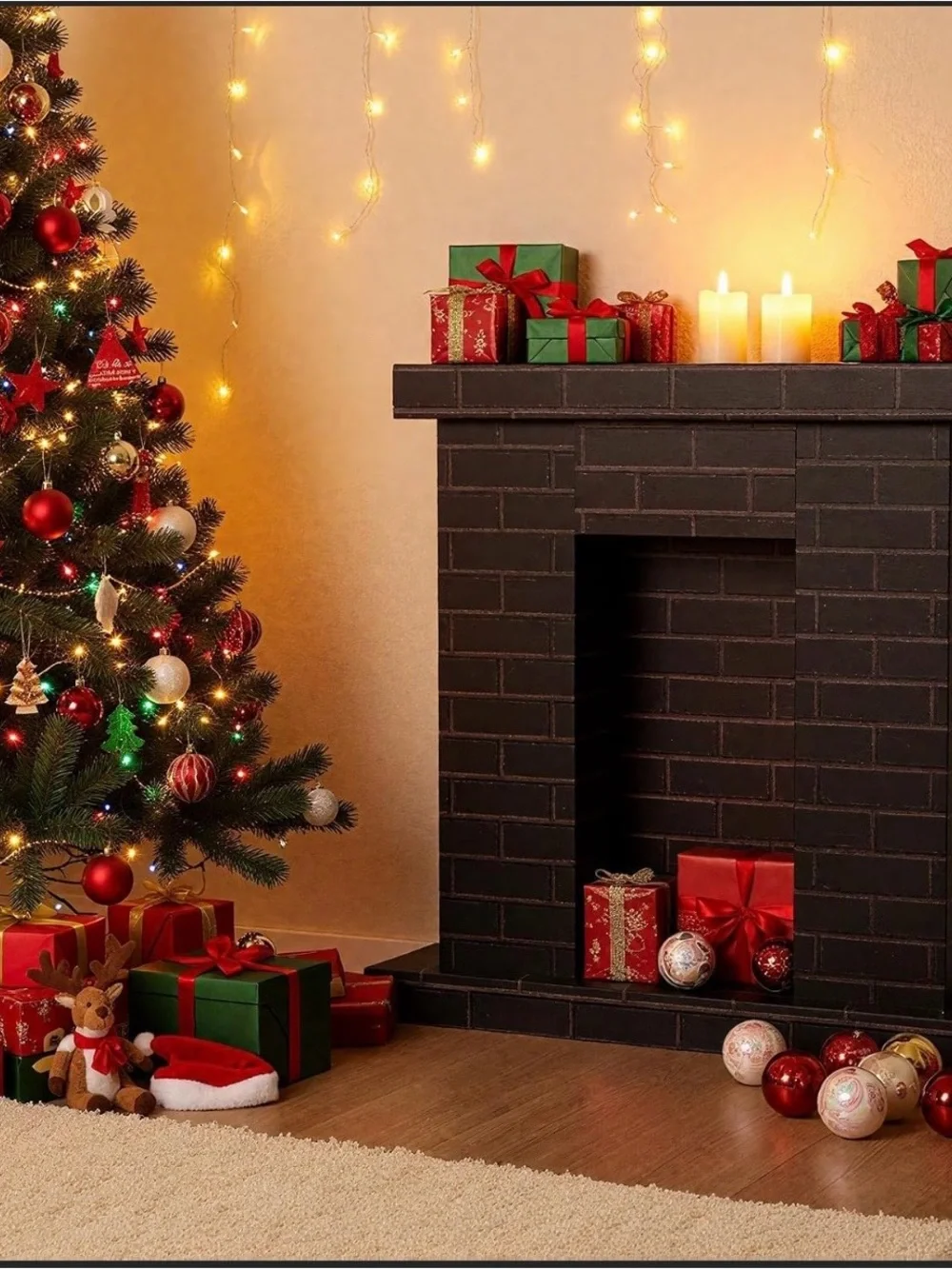 Decorative Black Faux Fireplace Mantel for Holiday Display